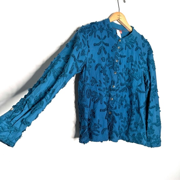 Anthropologie | Pilcro The Whitney Textured Trapeze Blouse Teal Blue Size Small - Picture 3 of 9